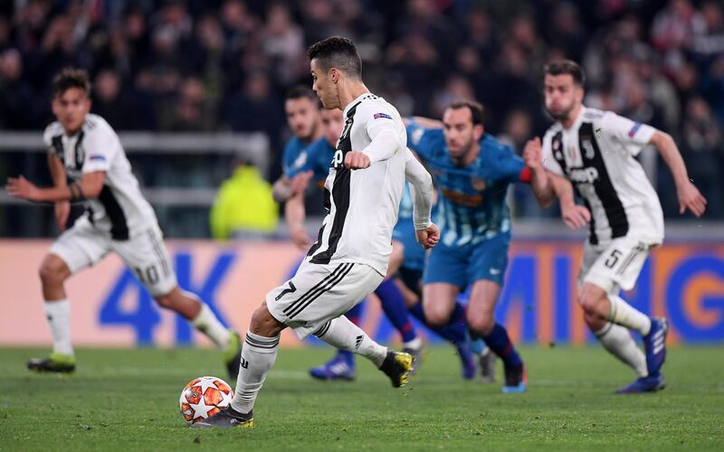 Juventus' Cristiano Ronaldo celebrates after scoring a penalty to make it 3-0 on the night and send the Italian side through to the Champions League quarter-finals 3-2 on aggregate. Reuters