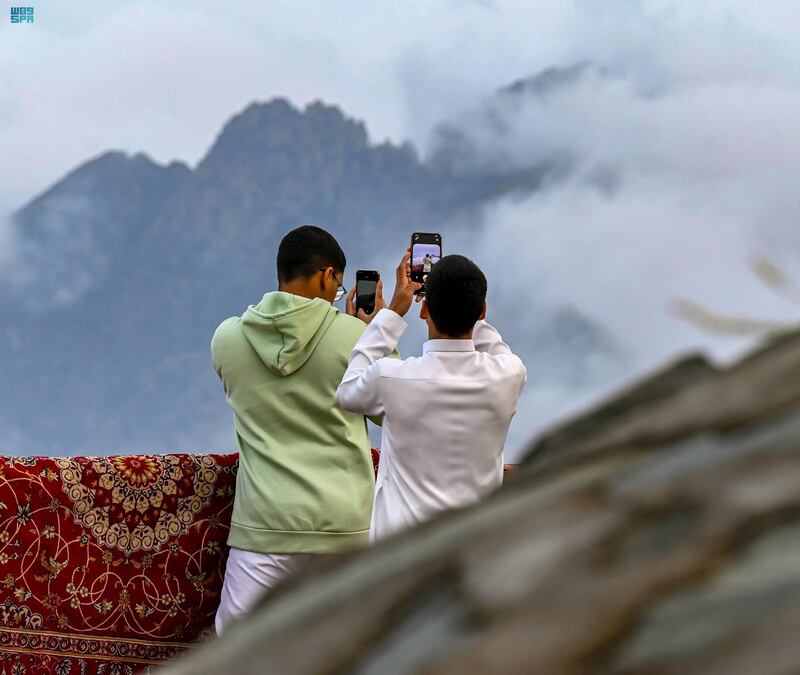 Photographing the low-lying clouds over the mountains of Asir in Saudi Arabia. SPA