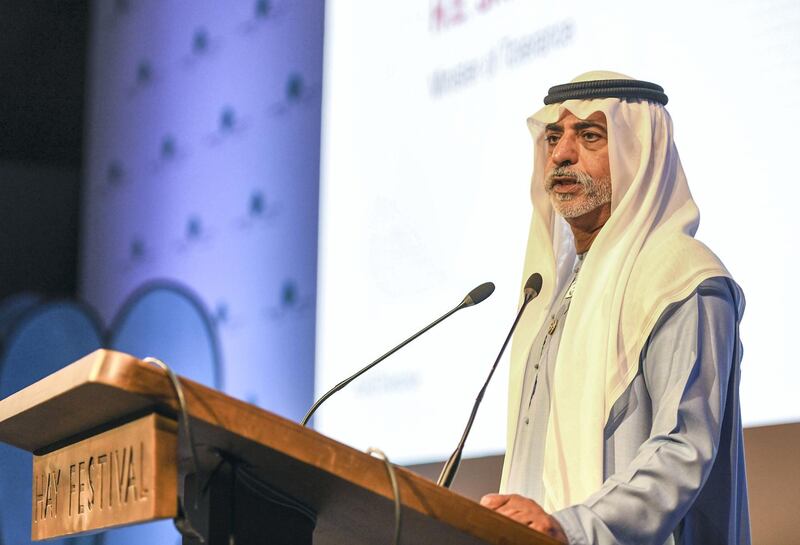 Abu Dhabi, United Arab Emirates - H.E. Sheikh Nahayan Mabarak Al Nahyahan, Minister of Tolerance at the opening ceremony of the Hay Festival in Manarat, Al Saadiyat. Khushnum Bhandari for The National
