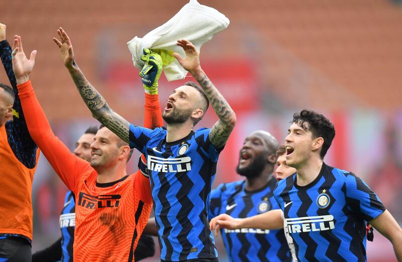 Inter Milan players celebrate after the match. Reuters