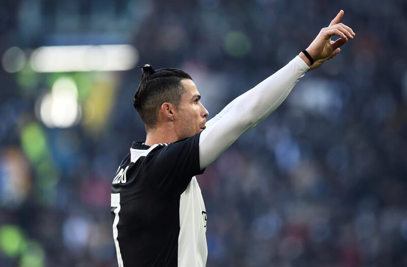 Juventus' Cristiano Ronaldo celebrates scoring his second goal. Reuters