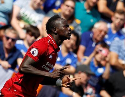 Soccer Football - Premier League - Leicester City v Liverpool - King Power Stadium, Leicester, Britain - September 1, 2018  Liverpool's Sadio Mane celebrates scoring their first goal   REUTERS/Darren Staples  EDITORIAL USE ONLY. No use with unauthorized audio, video, data, fixture lists, club/league logos or "live" services. Online in-match use limited to 75 images, no video emulation. No use in betting, games or single club/league/player publications.  Please contact your account representative for further details.