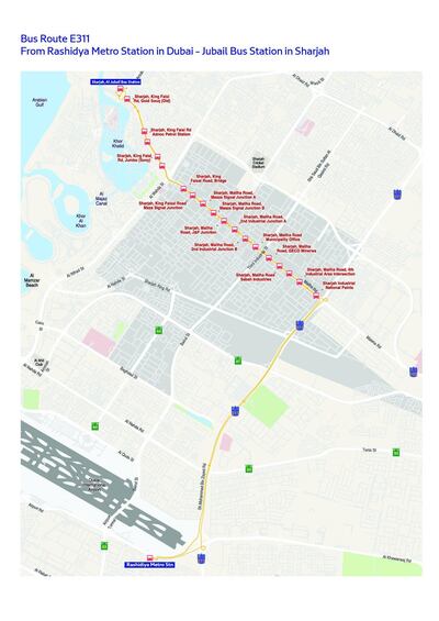 The new E311 bus service between Dubai and Sharjah. Courtesy RTA