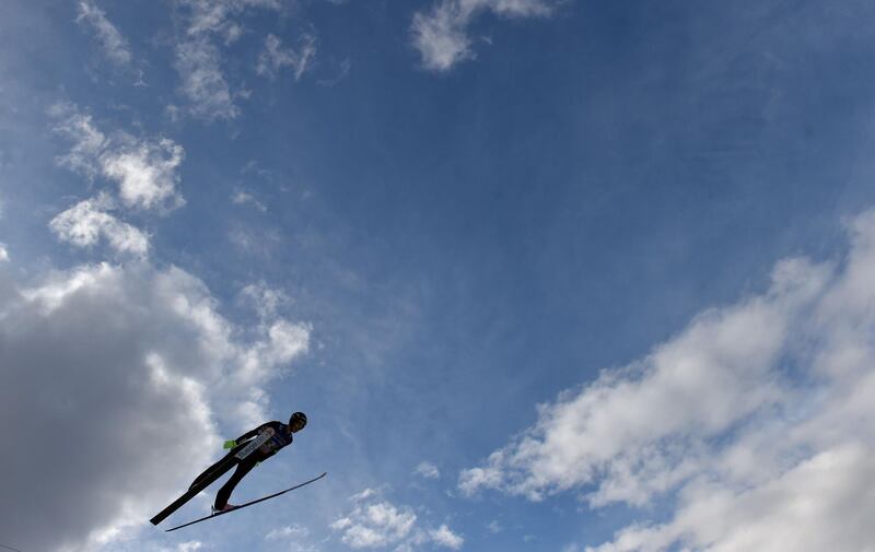 France's Mathis Contamine soars through the air during his training jump of the third event of the Four-Hills Ski Jumping tournament (Vierschanzentournee) in Innsbruck, Austria. AFP