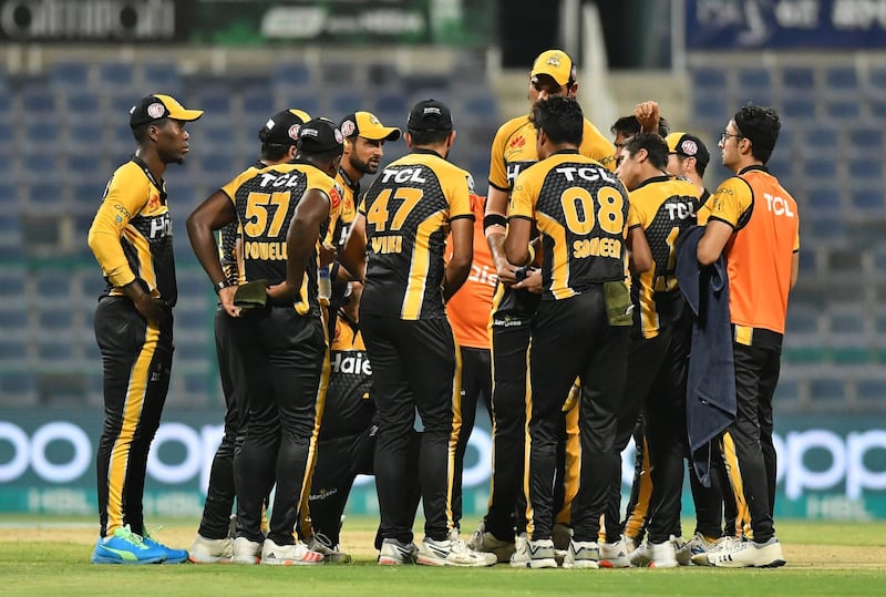 Peshawar Zalmi celebrate the fall of a Multan Sultans wicket in the PSL final on Thursday, June 24. Courtesy PSL