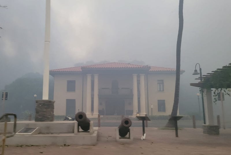 Smoke obscures the old Lahaina courthouse. Reuters 