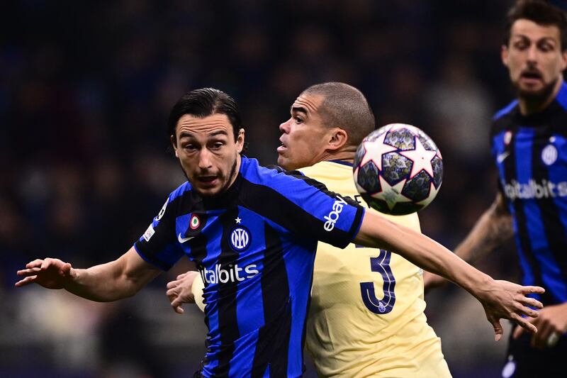Inter defender Matteo Darmian and Porto's Pepe battle for the ball. AFP