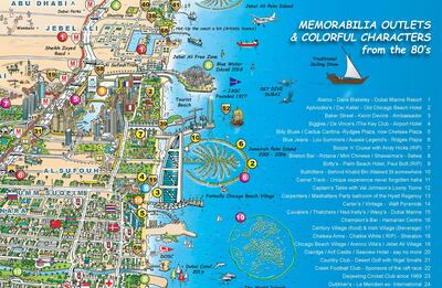 Part of the new nostalgia edition of the Life in Sunny Dubai map created by Russ North in 2020. Copyright Russ North / Cityview Maps