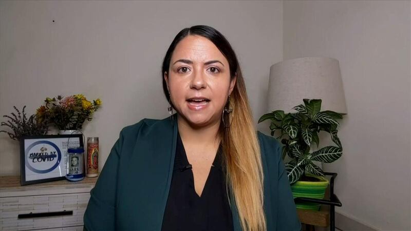 Kristin Urquiza speaks about her father Mark Anthony Urquiza's death from coronavirus disease (COVID-19) in a video capture from the live video feed of the all virtual 2020 Democratic National Convention broadcast from the originally planned site of the convention in Milwaukee, Wisconsin, U.S. REUTERS