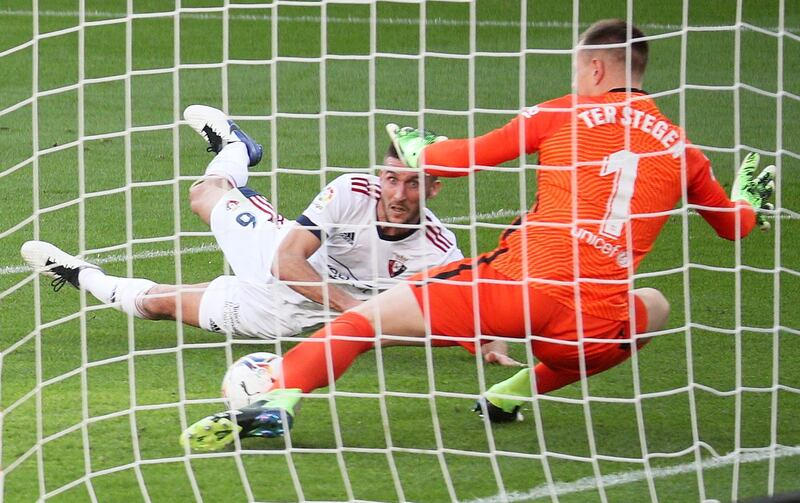 Barcelona's Marc-Andre ter Stegen makes a save. Reuters