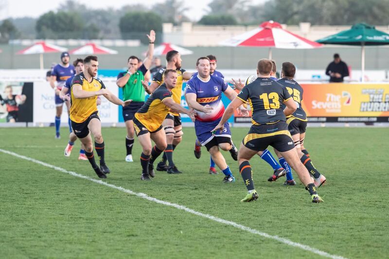 DUBAI, UNITED ARAB EMIRATES. 28 FEBRUARY 2020. Rugby league. West Asia Premiership: Dubai Hurricanes v Jebel Ali Dragons at the Sevens Rugby grpund. (Photo: Antonie Robertson/The National) Journalist: Paul Radley. Section: Sport. 