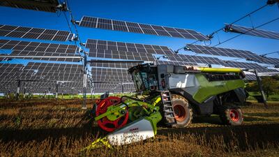 Solar panels on farmland in Amance, France. AFP 