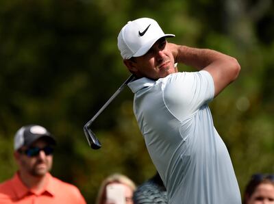 Aug 7, 2017; Charlotte, NC, USA; Brooks Koepka tees off on the sixth hole during a practice round for the 2017 PGA Championship at Quail Hollow Club. Mandatory Credit: Michael Madrid-USA TODAY Sports