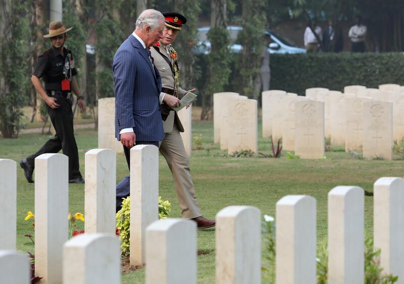 Prince Charles visits the Delhi War Cemetery on November 13, 2019. Reuters