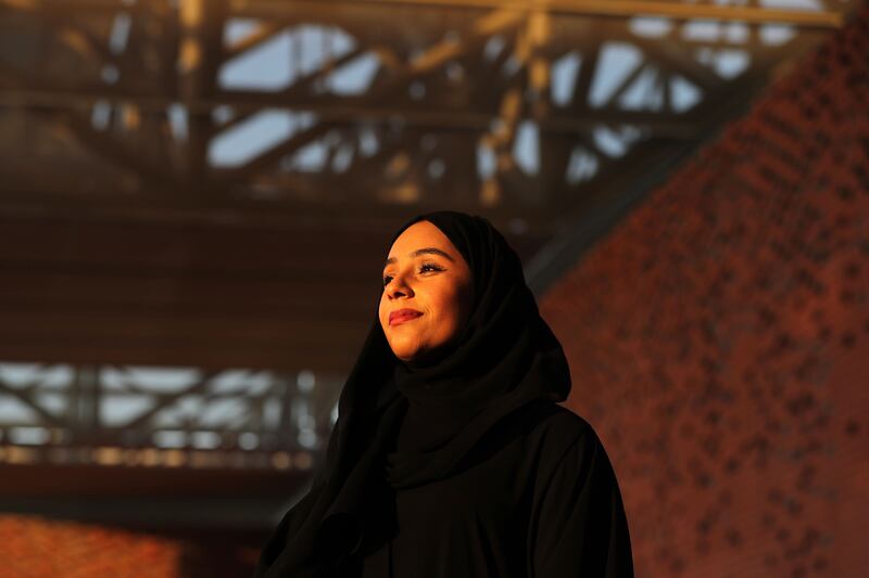 Mariam Al Juneibi at the Opportunity pavilion in Expo. A sustainable organic farmer, she promotes healthy eating and encourages people in the UAE to grow their own vegetables. Chris Whiteoak / The National