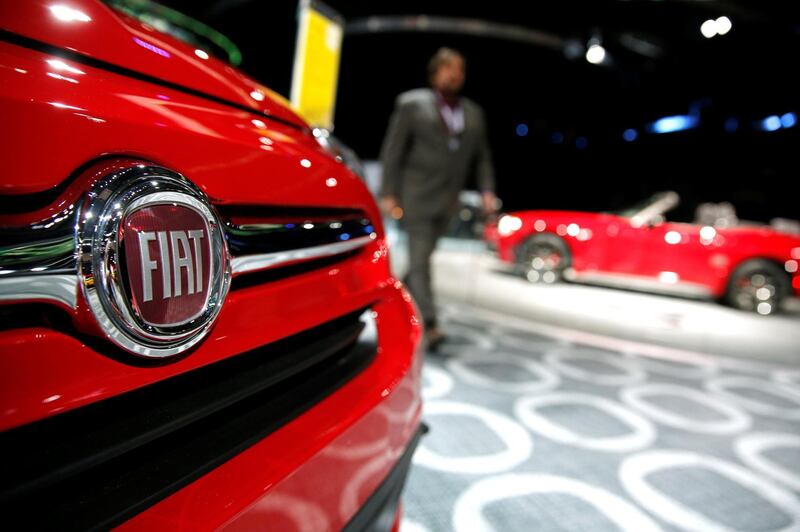 A car with the Fiat logo badge is seen on display at the North American International Auto Show in Detroit, Michigan, U.S., January 16, 2018.  REUTERS/Jonathan Ernst