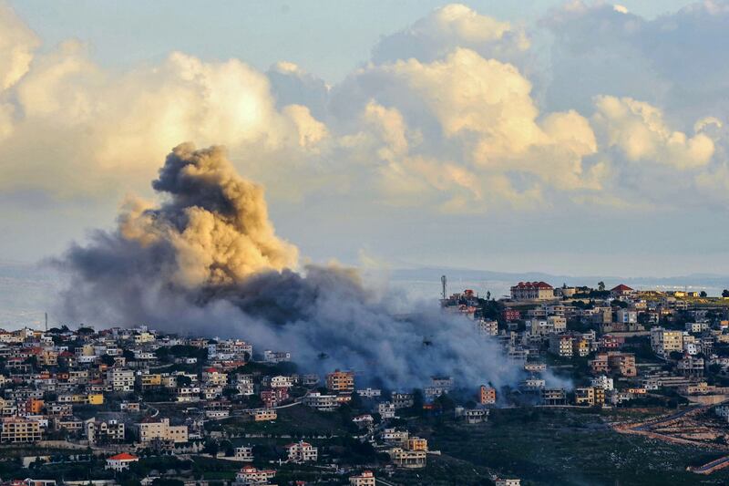 Smoke rises from the site of an Israeli air strike, in the southern Lebanese village of Khiam, near the border with Israel. AFP