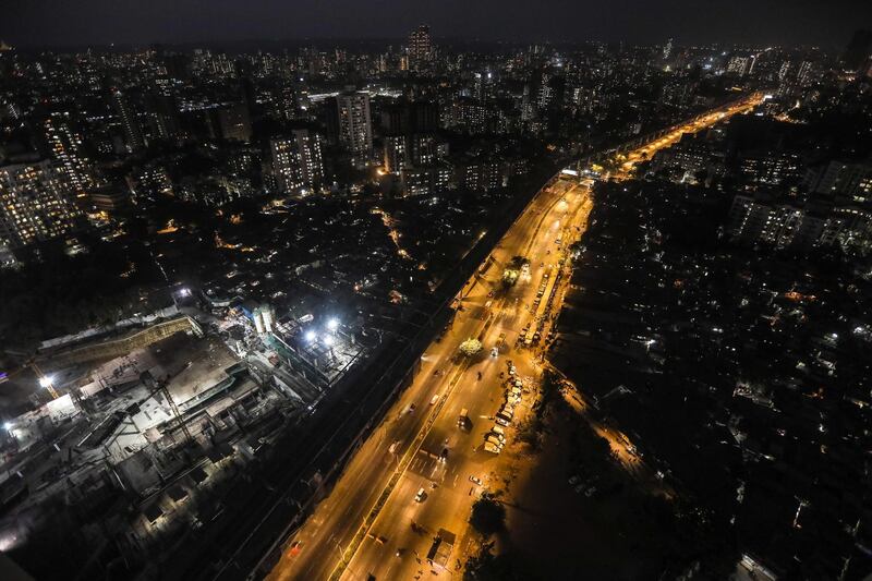 An aerial view of Indian city Mumbai, during a lockdown curfew imposed following a surge in Covid-19 cases. EPA