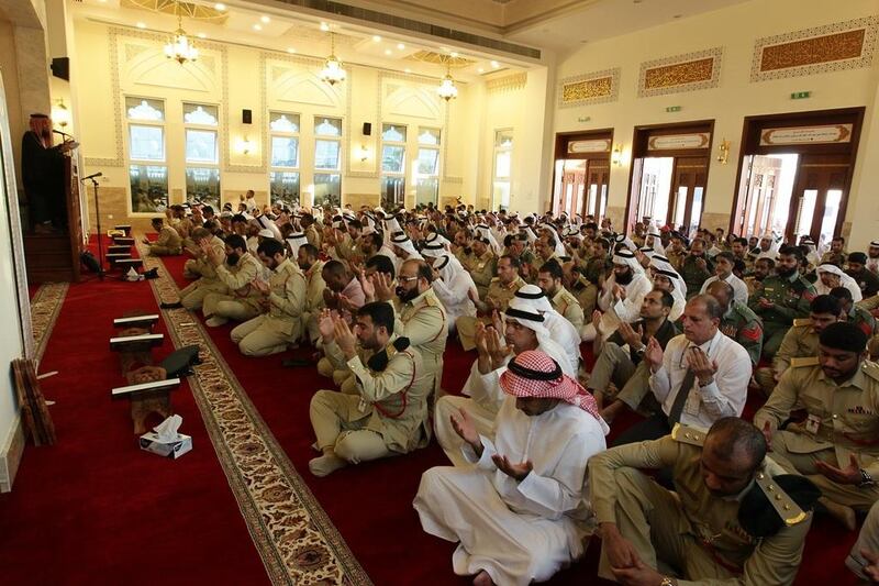 Dubai Police perform salaat al istisqaa at Khamis Mathar Al Mazeina Mosque. Courtesy Dubai Police