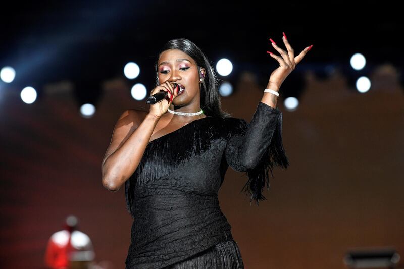 Aya Nakamura performs during the Etam Live Show on the first day of the Paris Fashion Week, at the Roland Garros stadium in Paris, on September 24, 2019. (Photo by Bertrand GUAY / AFP)