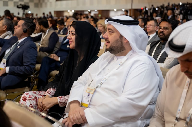 Mohamed Al Suwaidi, UAE Minister of Investment, and Reem Al Hashimy, Minister of State for International Co-operation, at the summit. Photo: Hamad Al Kaabi / UAE Presidential Court