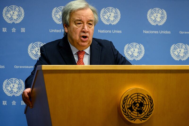 Secretary General Antonio Guterres speaks at UN headquarters in New York. AFP