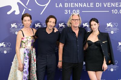From left, 'Blonde' stars Julianne Nicholson, Adrien Brody, director Andrew Dominik and Ana de Armas attend a photo call for the film at the 79th Venice International Film Festival. Getty