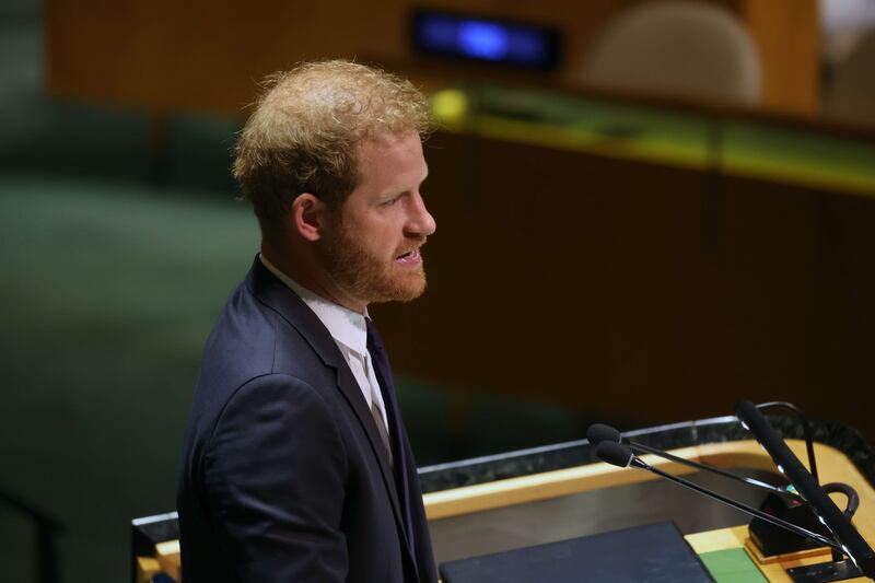 Prince Harry addresses the UN General Assembly during the annual celebration of Nelson Mandela International Day in New York City. AFP
