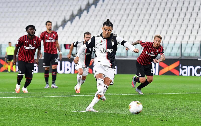 Juventus star Cristiano Ronaldo misses from the penalty spot the Coppa Italia semi final. EPA