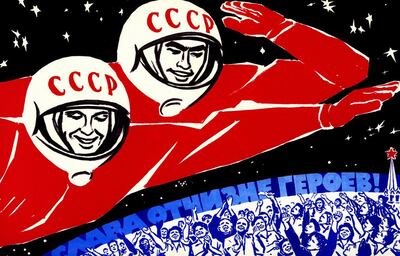 A Soviet Union propaganda poster from the Space Race era, when it battled the US for supremacy in spaceflight. Getty images