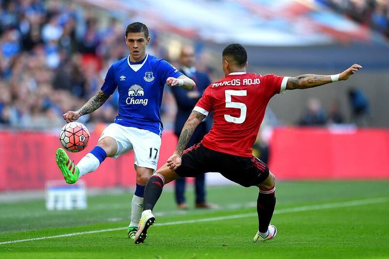 Muhamed Besic in action for Everton during the FA CUp semi-final against Manchester United. Mike Hewitt / Getty Images
