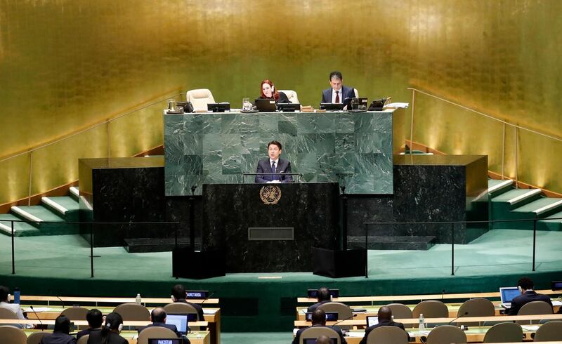 Prime Minister of Italy Giuseppe Conte speaks during the General Debate of the General Assembly of the United Nations at United Nations Headquarters.  EPA