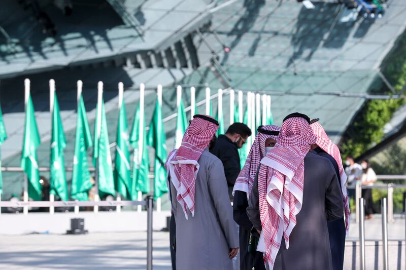 Visitors at the Saudi Arabia pavilion to celebrate the country's national day.