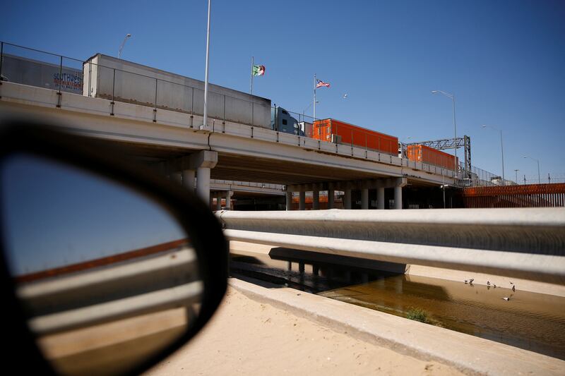 Lorries wait in a queue to cross into the US in the Cordova of the Americas International border bridge connecting the city of Ciudad Juarez to El Paso, Texas. Reuters