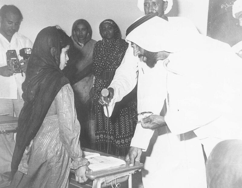 An image from the Itihad archive. Courtesy Al Itihad.
Abu Dhabi, UAE. Zayed and education. *** Local Caption ***  ZAYED & WOMANS (5).jpg