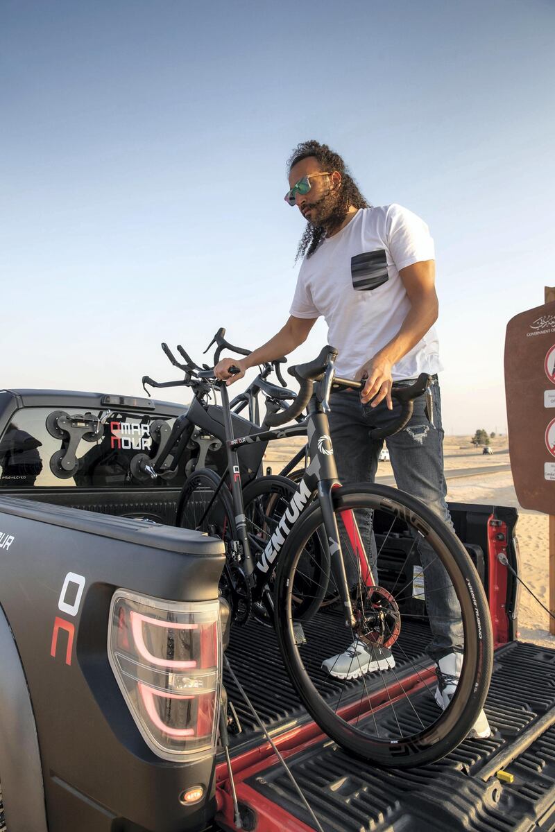 DUBAI UNITED ARAB EMIRATES. 24 NOVEMBER 2020. Omar Nour of Ventum bicycles, at the Al Qudra track, a region-made super fast bicycles. (Photo: Antonie Robertson/The National) Journalist: Nick Webster. Section: National.
