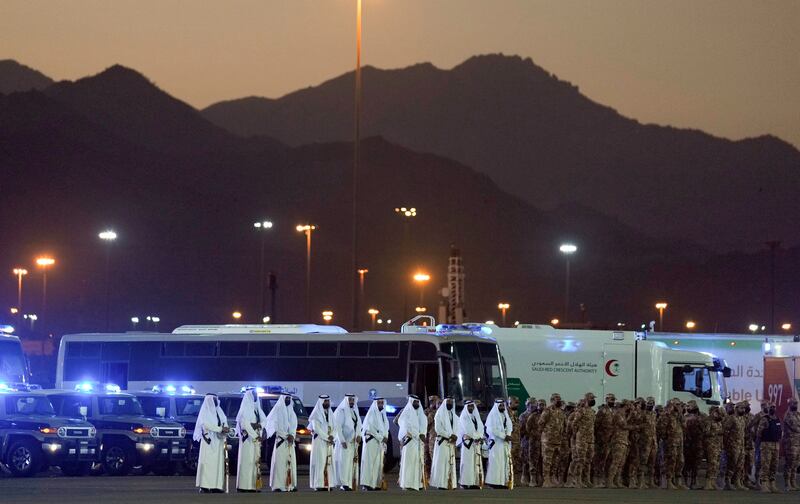 Saudi honor guards line up during a parade in preparation for the Hajj pilgrimage. AP