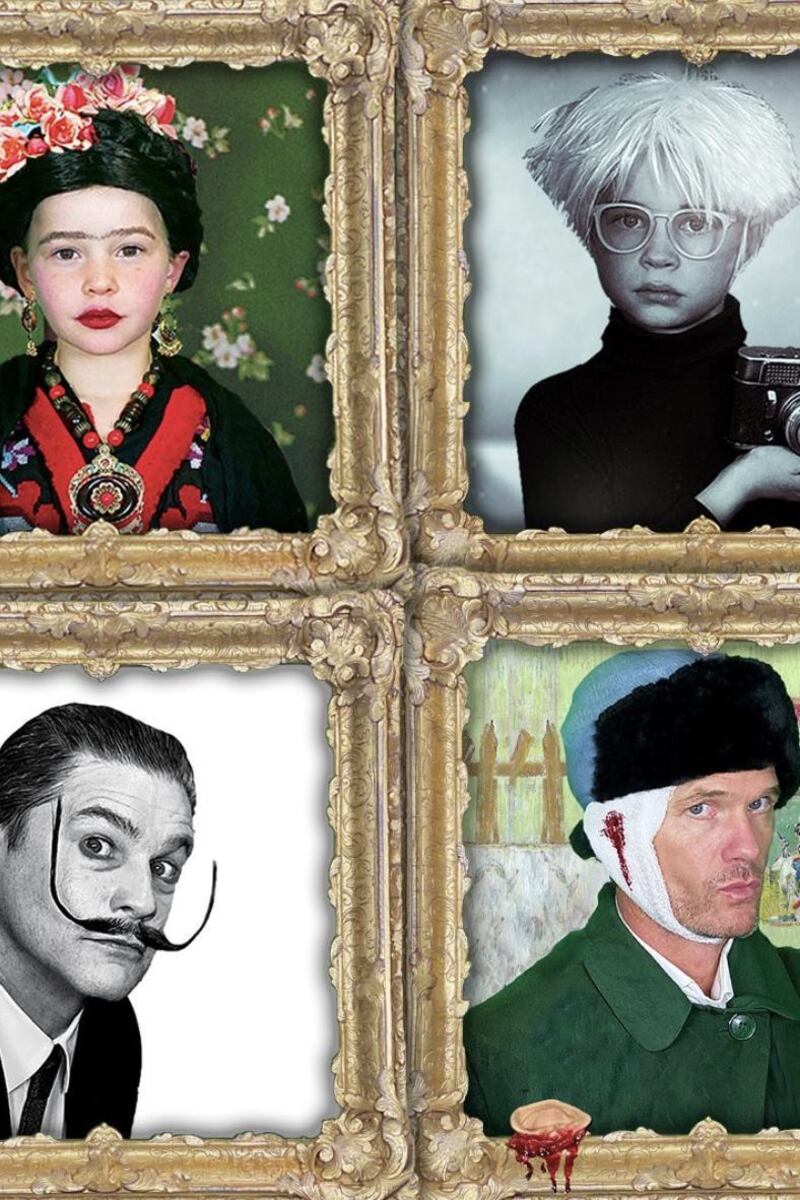 Neil Patrick Harris, David Burtka, Harper and Gideon as artists Vincent Van Gogh, Salvador Dali, Frida Kahlo, and Andy Warhol. Instagram 