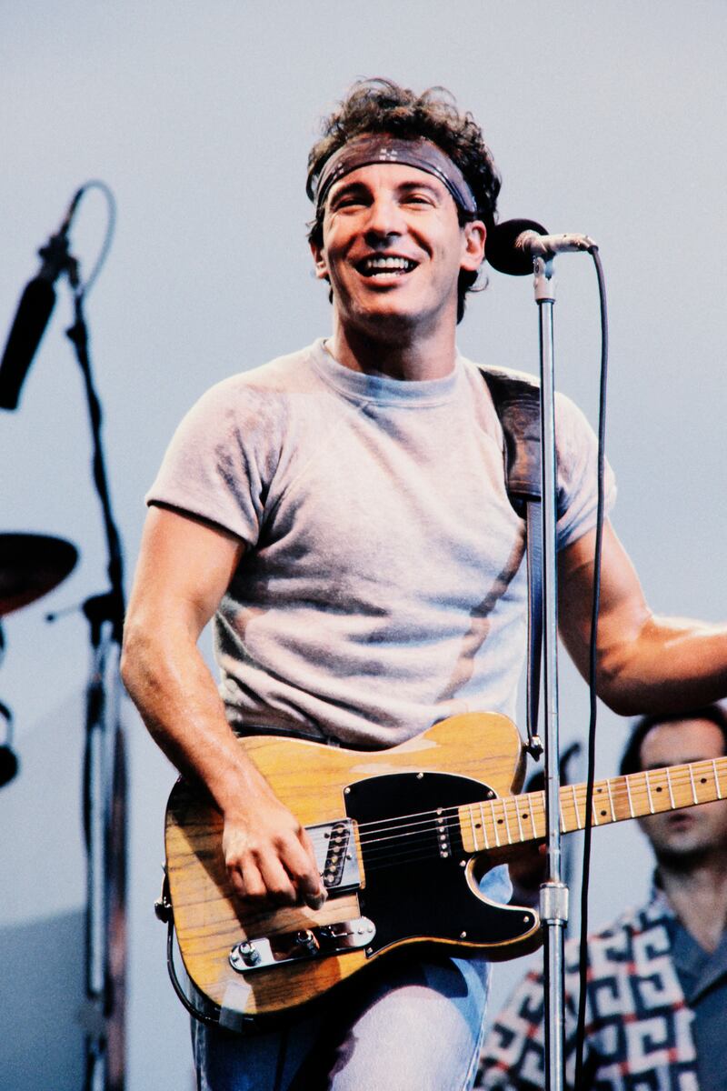 Bruce Springsteen performs, on June 29, 1985 in La Courneuve, outside Paris. AFP