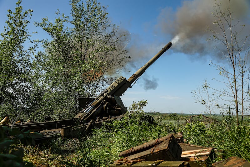 A Soviet/Russian towed 152mm field gun, called the 2A36 Giatsint-B, is fired by self-proclaimed Donetsk People's Republic militia on the front line near Avdiivka, Donetsk region. EPA