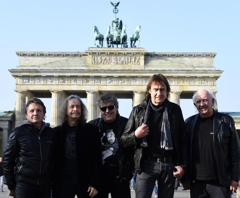 Members of the Puhdys, from left, Klaus Scharfschwerdt, Peter Rasym, Dieter Hertrampf, Dieter Birr and Peter Meyer. Tobias Schwarz / AFP 