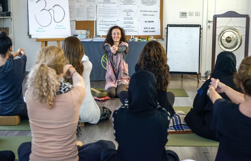 Abu Dhabi, United Arab Emirates - First-ever Emirati yoga teachers graduating from a course at BodyTree Studios on December 9, 2017. (Khushnum Bhandari/ The National)
