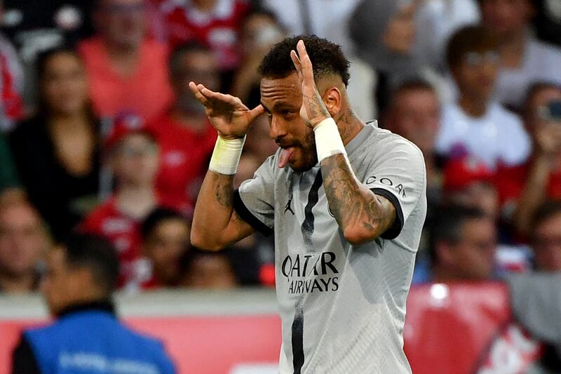 Paris Saint-Germain's Brazilian forward Neymar celebrates scoring his team's fourth goal. AFP