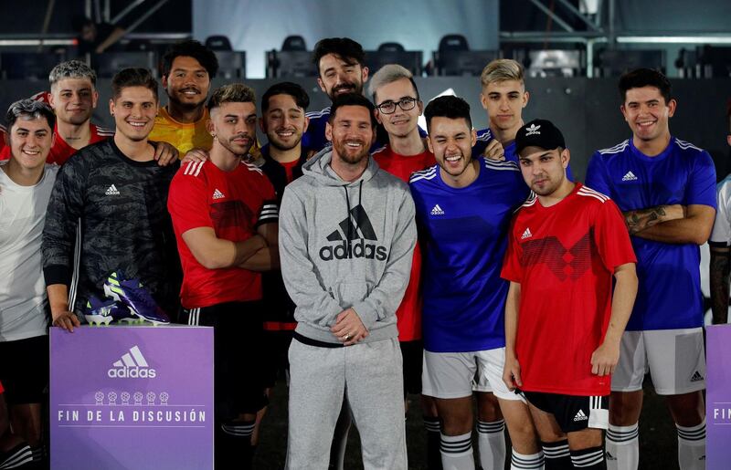 Barcelona's Lionel Messi with social media influencers in Barcelona. Reuters