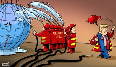 'The National' cartoonist Shadi Ghanim's take on the status of the climate change deal. 'People wanted some relief, but he was so dangerous, you couldn’t not focus on him,' Jim Morin said. The National