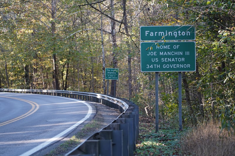 A sign near Farmington, announced the town as the "home of Joe Manchin III US Senator." Willy lowry / The National