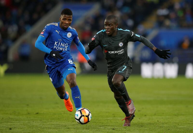 Soccer Football - FA Cup Quarter Final - Leicester City vs Chelsea - King Power Stadium, Leicester, Britain - March 18, 2018   Chelsea's N'Golo Kante in action with Leicester City's Kelechi Iheanacho    REUTERS/Andrew Yates
