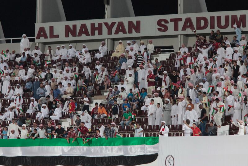 Abu Dhabi, United Arab Emirates - November 23, 2012.  Al Wahda supporters / fans,  at the ongoing Etisalat Pro League.  ( Jeffrey E Biteng / The National )