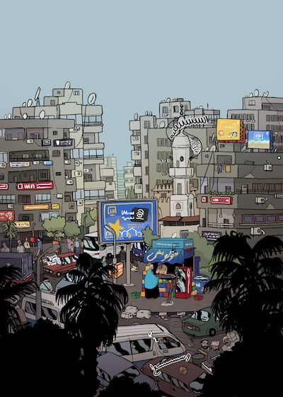 A scene by Deena Mohamed depicts the sprawl and chaos of modern Cairo. Photo: Deena Mohamed