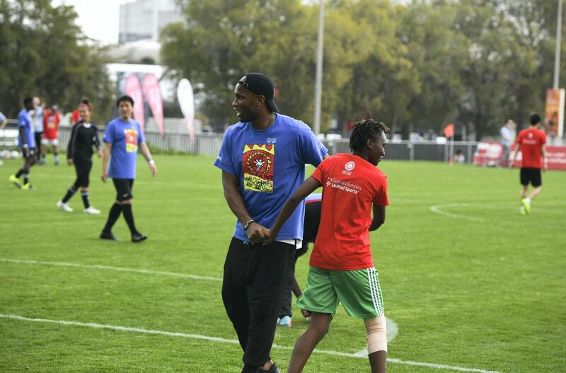 Abu Dhabi, United Arab Emirates - Didier Yves Drogba Tebily plays at the Unified Sports Experience at Zayed Sports City. Khushnum Bhandari for The National
